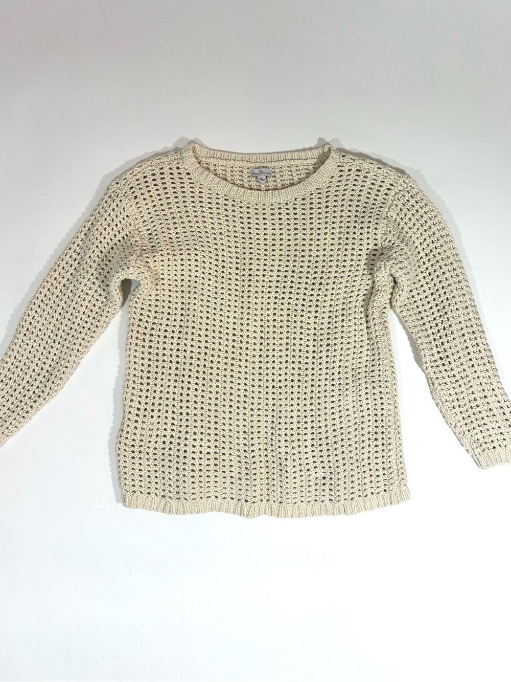 L.L. Bean Signature Bailey Island Cotton Open Stitch Sweater - Ivory M